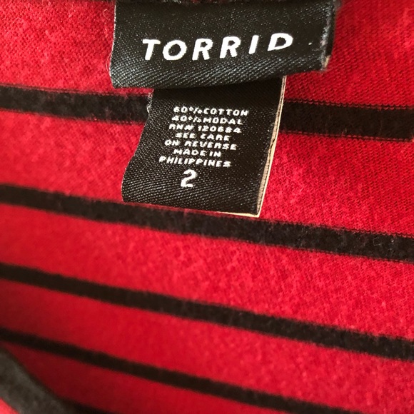 Torrid - Red and Black Striped V-neck Shirt - Picture 2 of 2